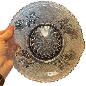 9inch Crystal rose cut plate with handles used